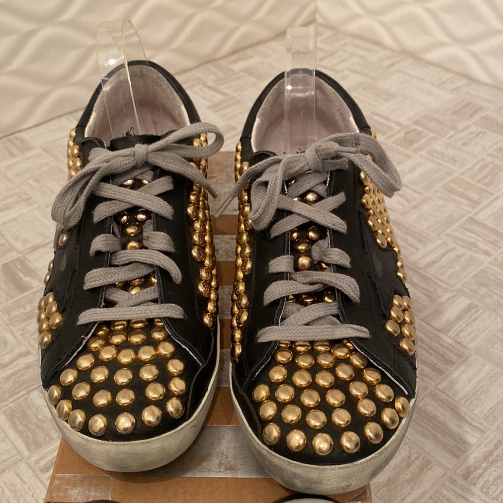 Golden Goose Superstar Black Leather Gold Studs